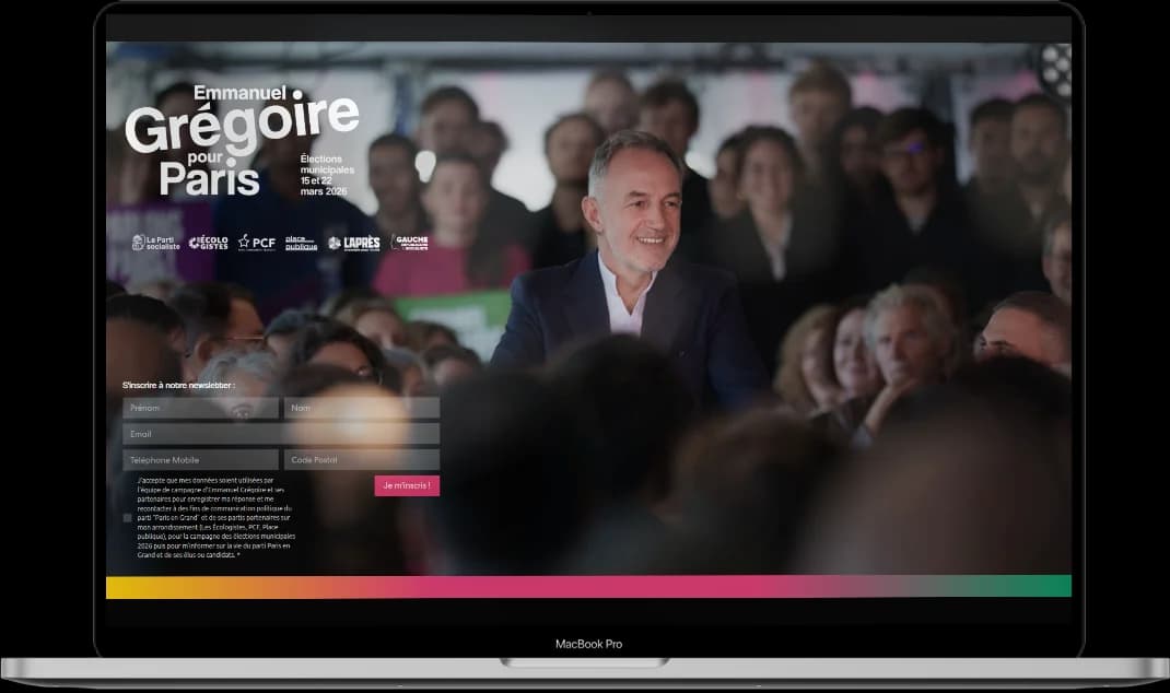 Le site Paris en Grand de la campagne d'Emmanuel Grégoire, sur un ordinateur portable